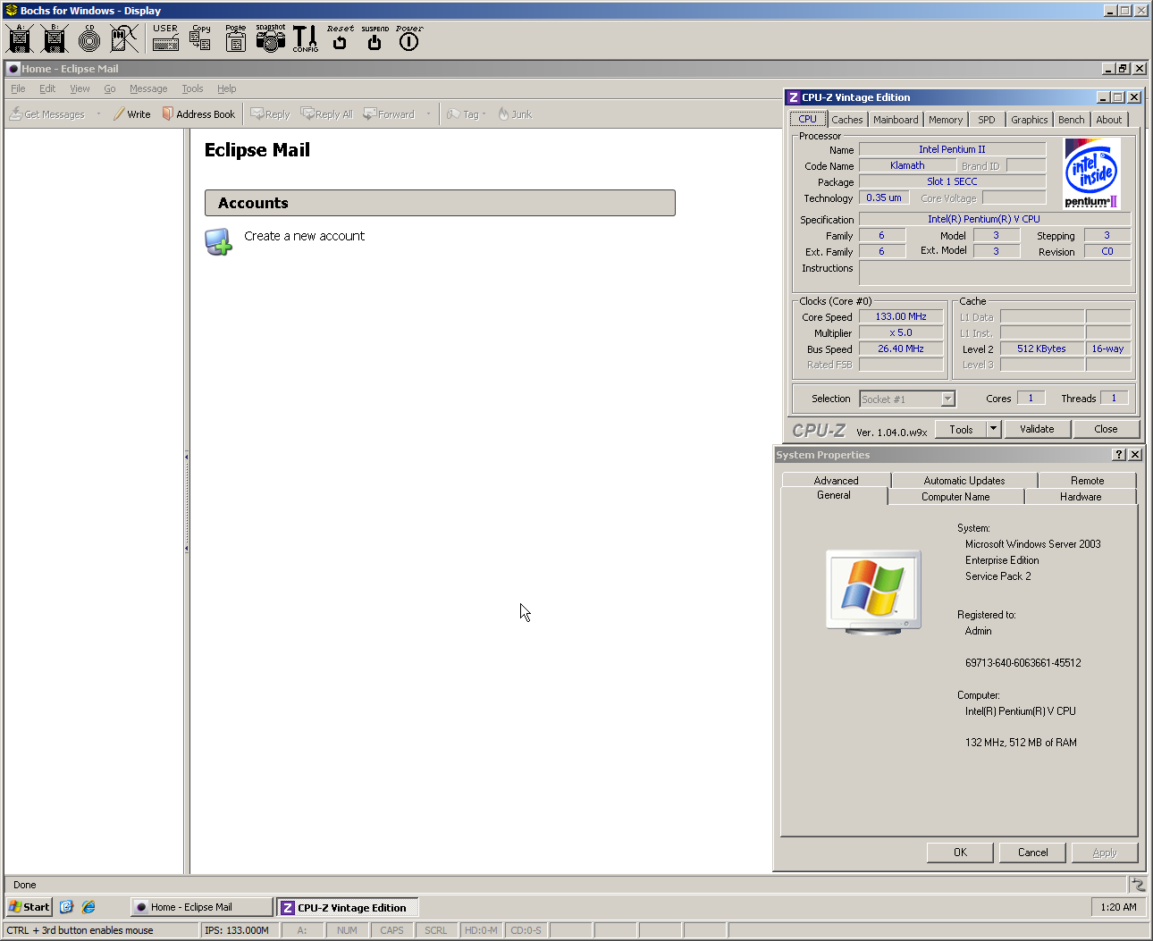 eclipse mail running in bochs no sse2 ia-32 only pentium server 2003.png